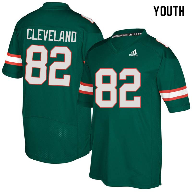 Youth Miami Hurricanes #82 Asante Cleveland College Football Jerseys Sale-Green